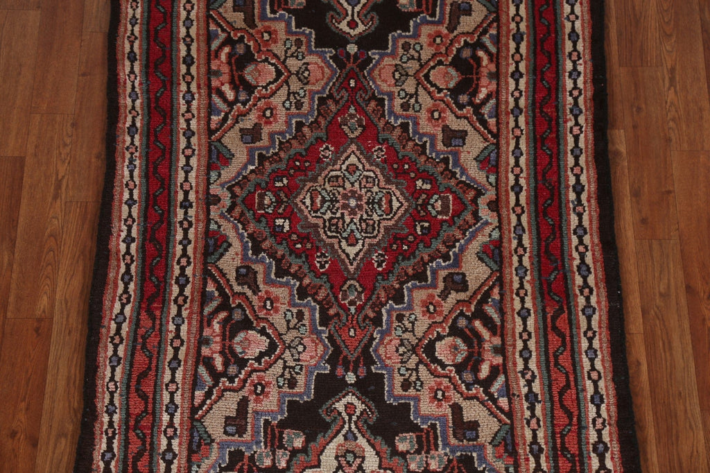 Geometric Wool Hamedan Persian Runner Rug 3x9