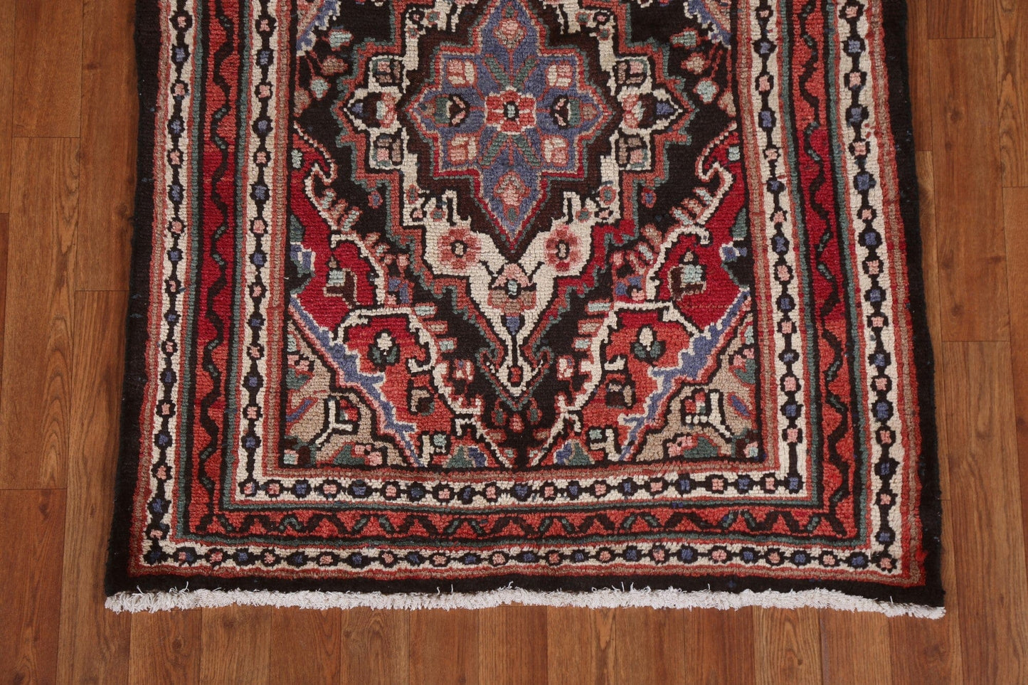 Geometric Wool Hamedan Persian Runner Rug 3x9