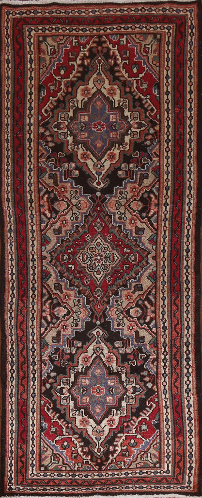 Geometric Wool Hamedan Persian Runner Rug 3x9