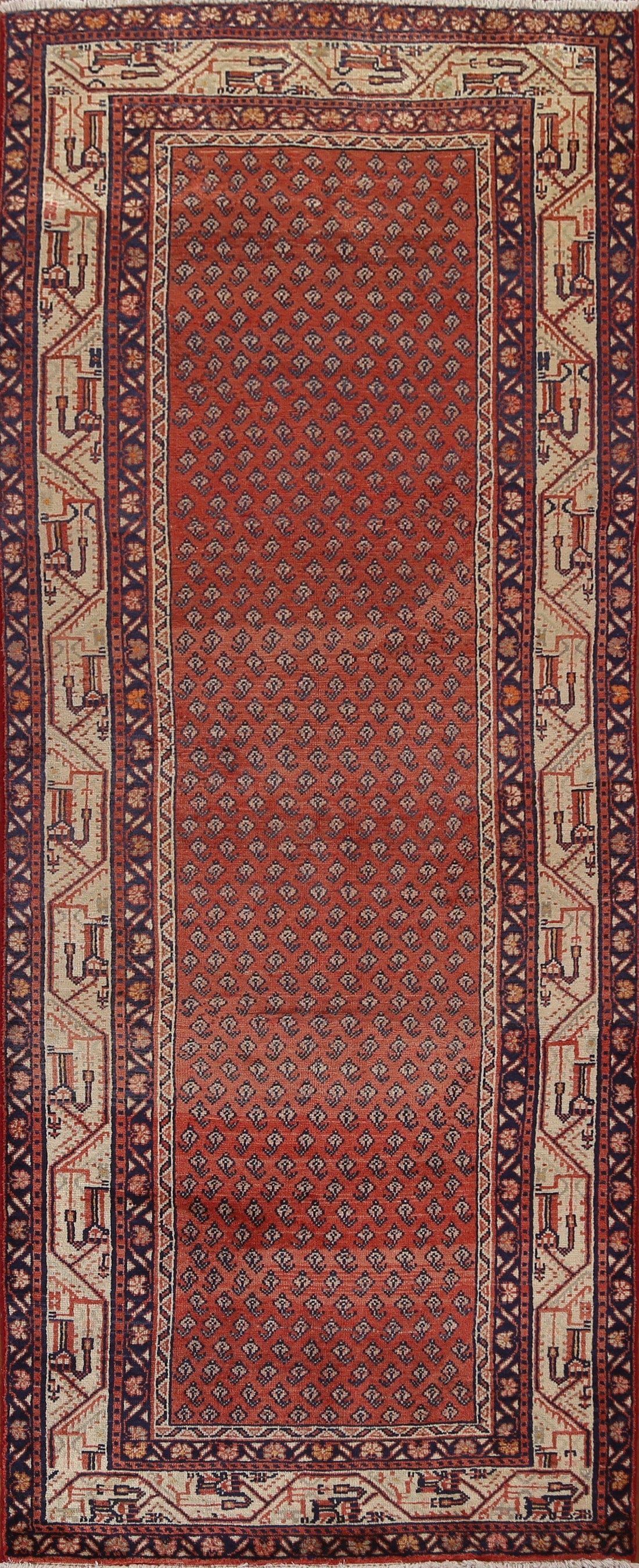 Red Boteh Botemir Persian Runner Rug 4x10