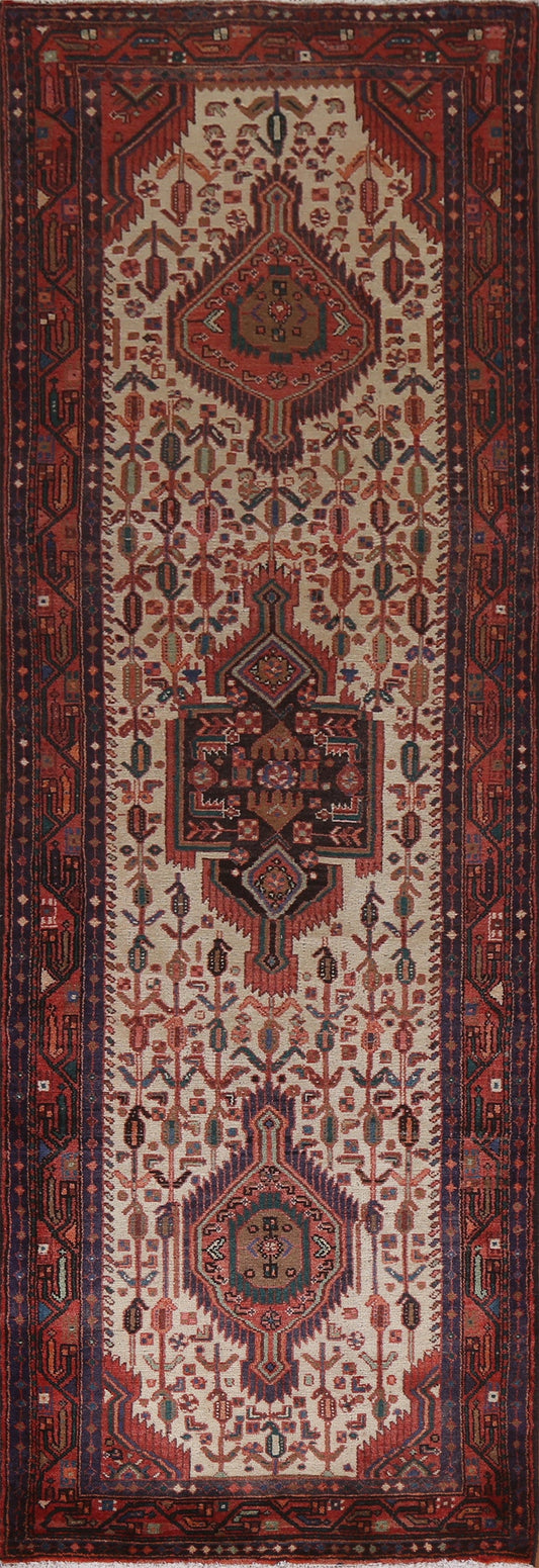 Vintage Wool Hamedan Persian Runner Rug 3x11