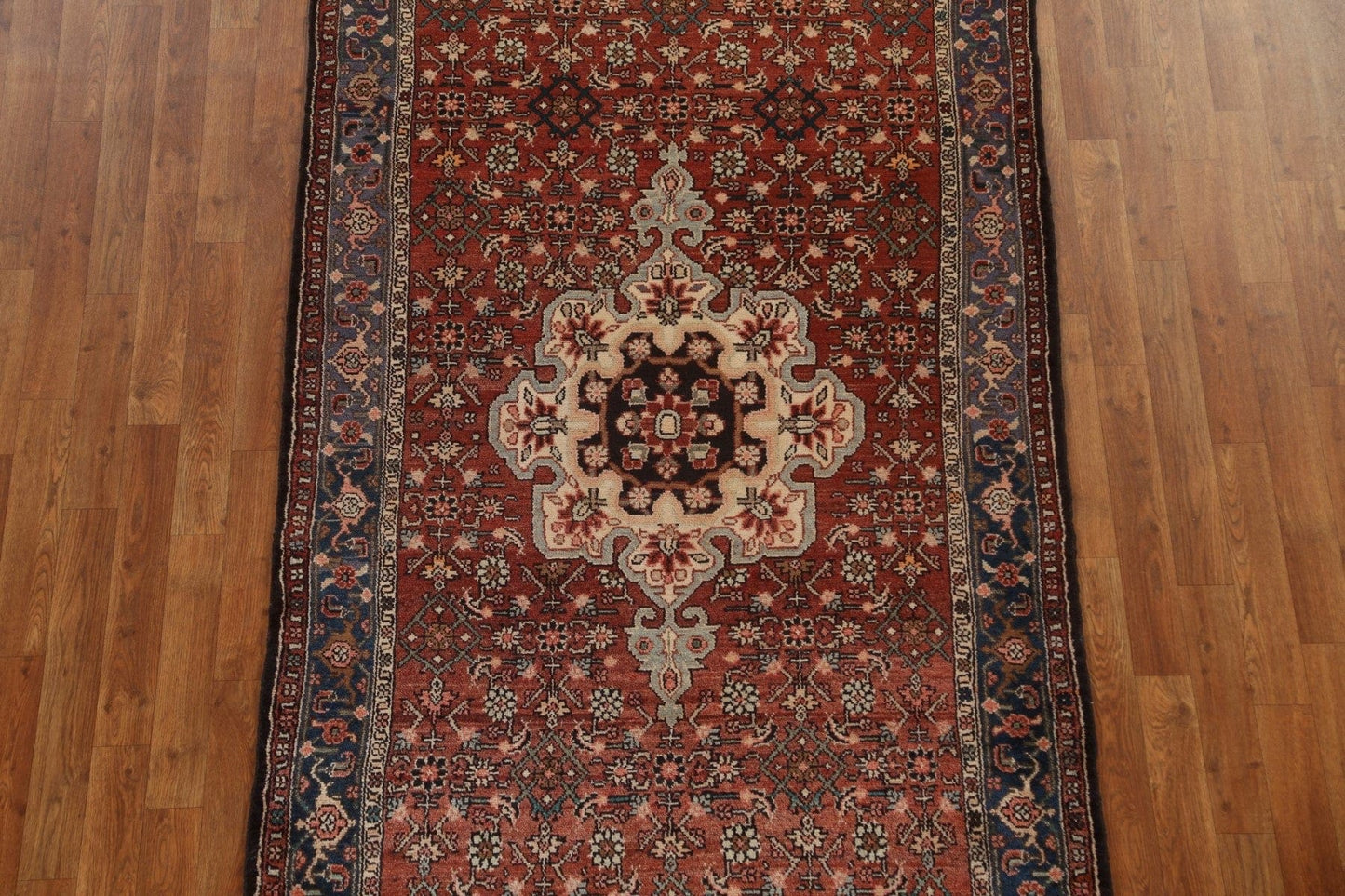 Vintage Geometric Zanjan Persian Runner Rug 4x10