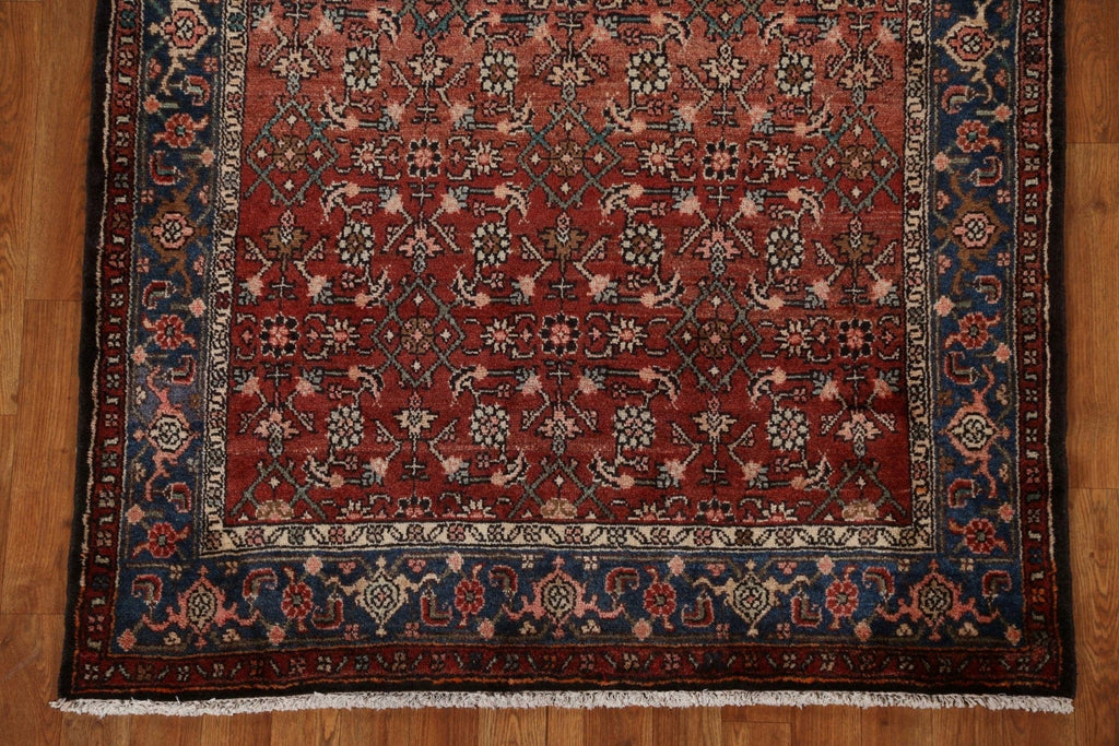 Vintage Geometric Zanjan Persian Runner Rug 4x10