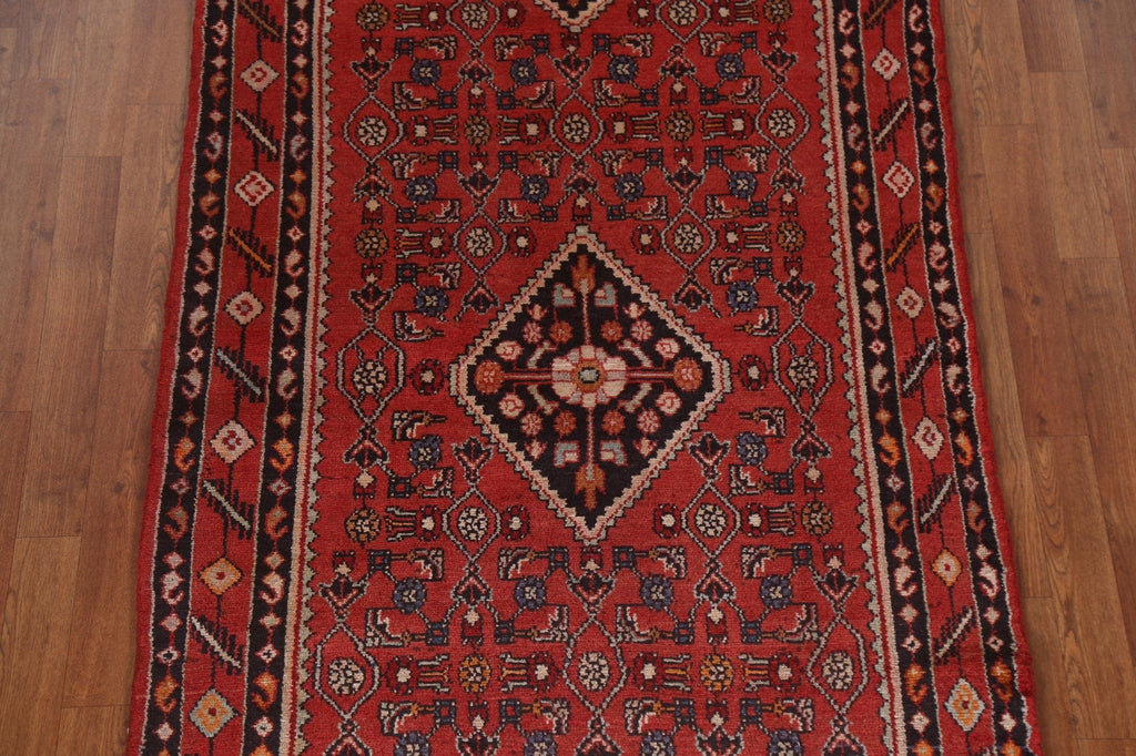 Geometric Red Hamedan Persian Runner Rug 4x12