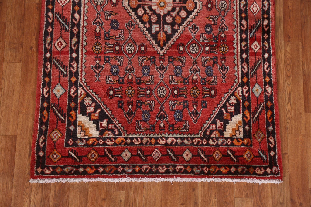 Geometric Red Hamedan Persian Runner Rug 4x12