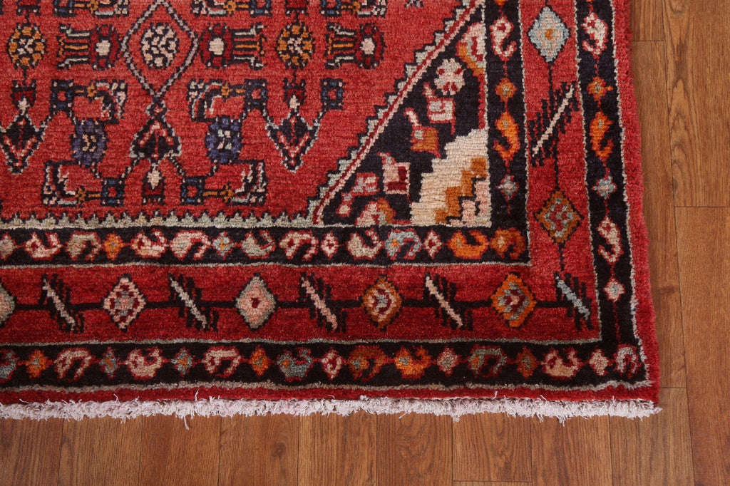 Geometric Red Hamedan Persian Runner Rug 4x12