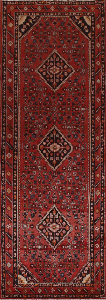 Geometric Red Hamedan Persian Runner Rug 4x12