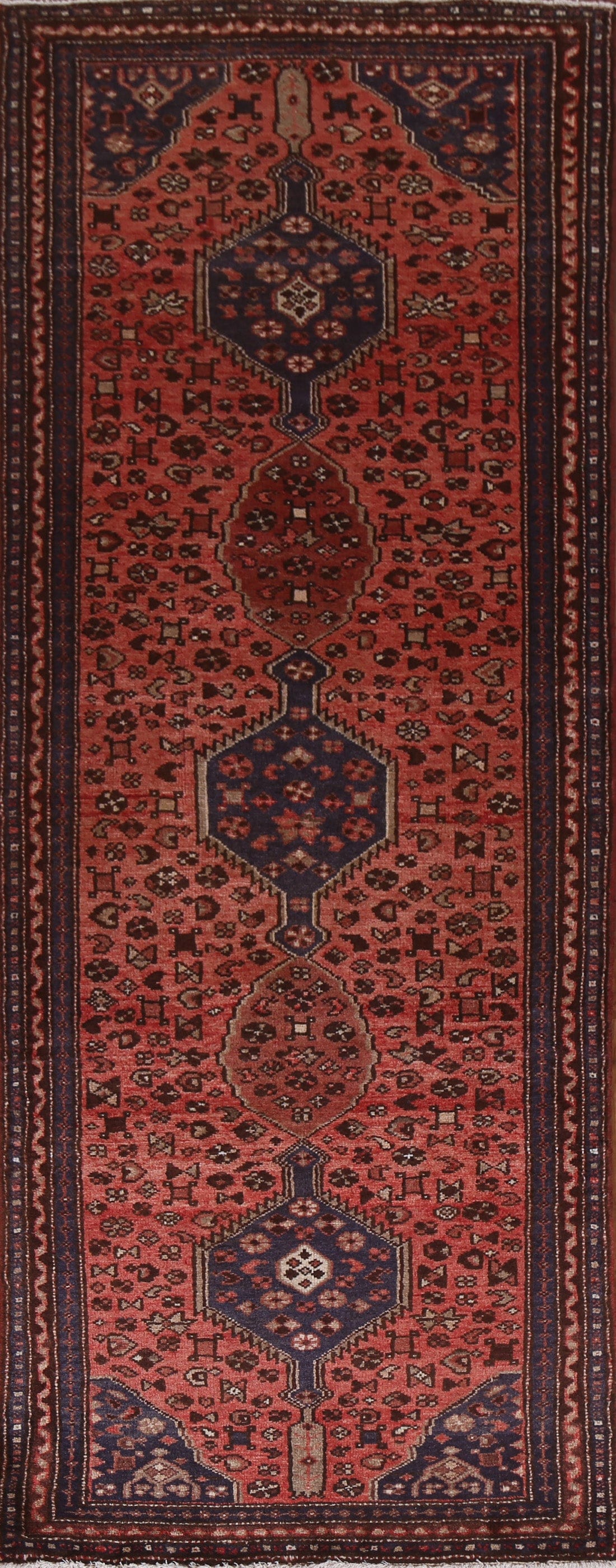 Tribal Geometric Hamedan Persian Runner Rug 4x10