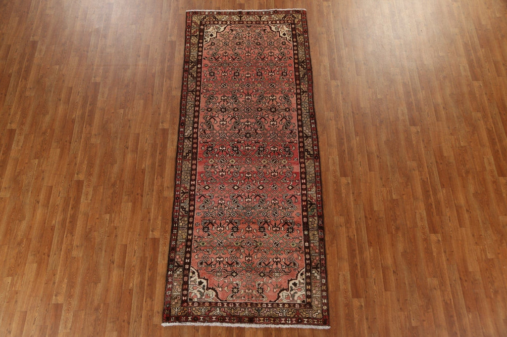 Geometric Wool Hamedan Persian Runner Rug 4x10