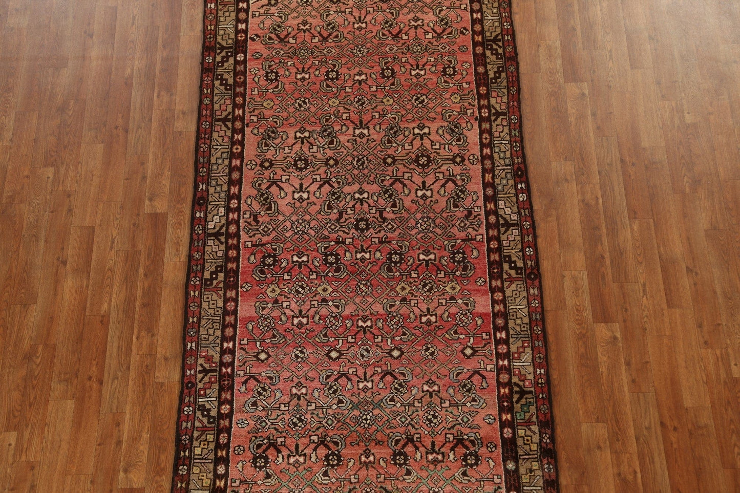 Geometric Wool Hamedan Persian Runner Rug 4x10