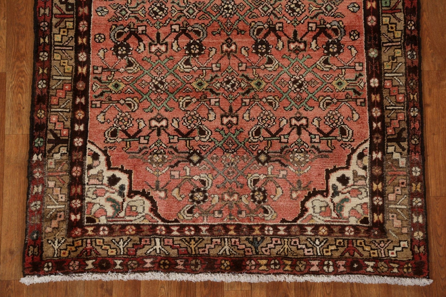 Geometric Wool Hamedan Persian Runner Rug 4x10