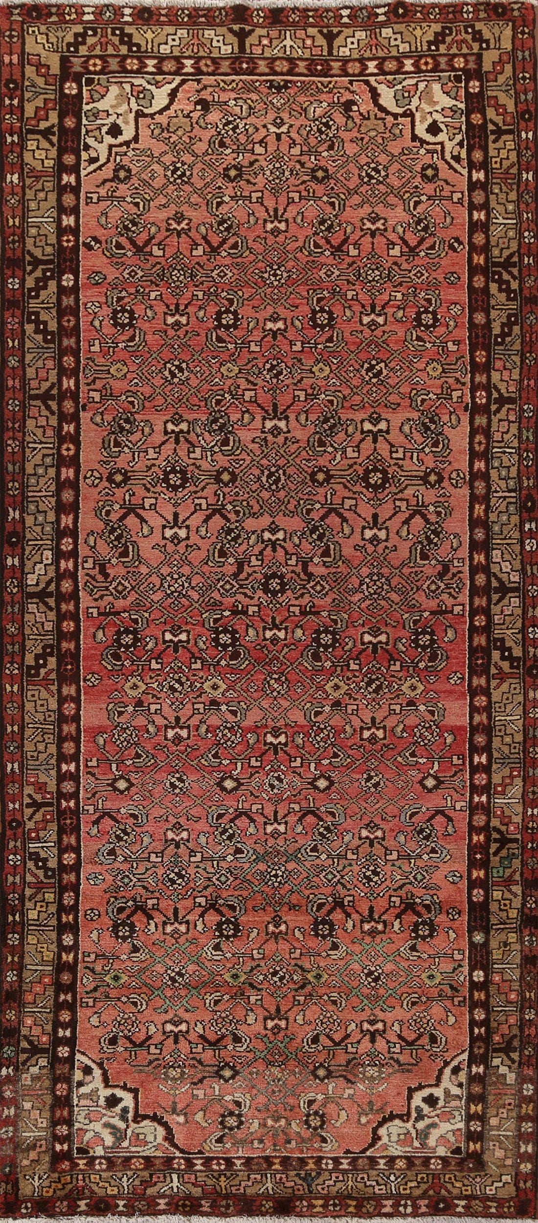 Geometric Wool Hamedan Persian Runner Rug 4x10