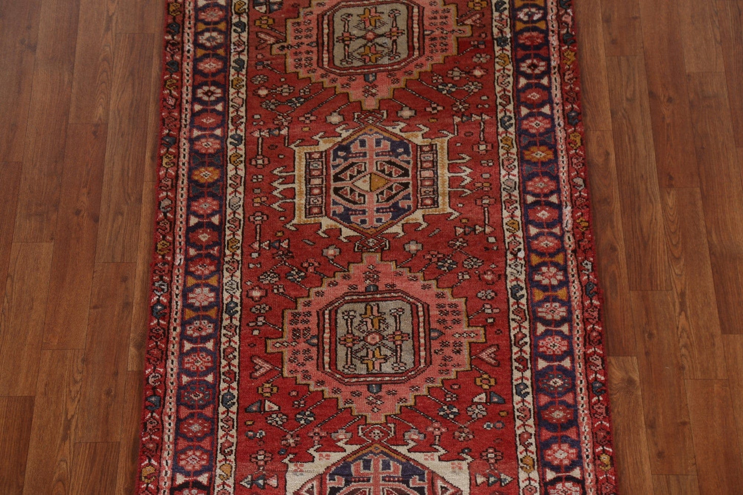 Geometric Red Heriz Persian Runner Rug 3x11