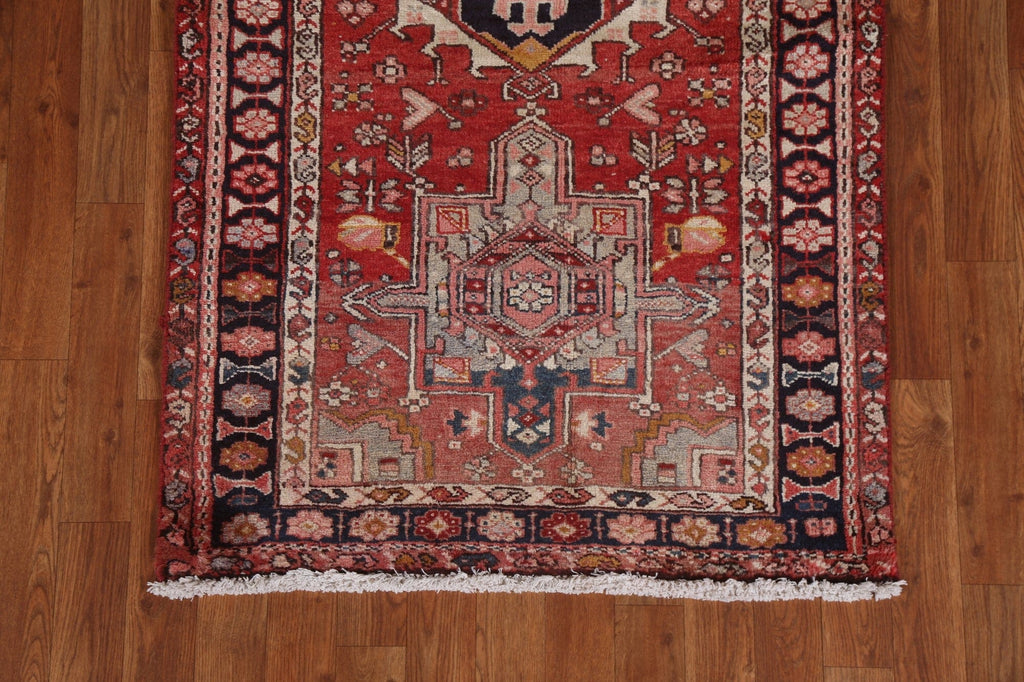 Geometric Red Heriz Persian Runner Rug 3x11