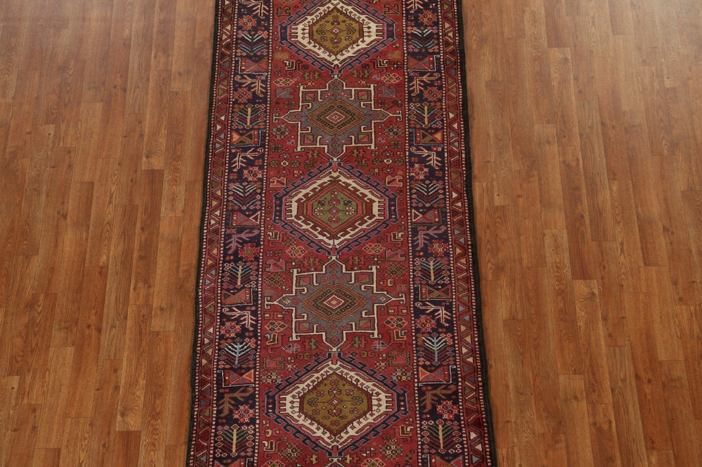 Red Geometric Heriz Persian Runner Rug 3x10