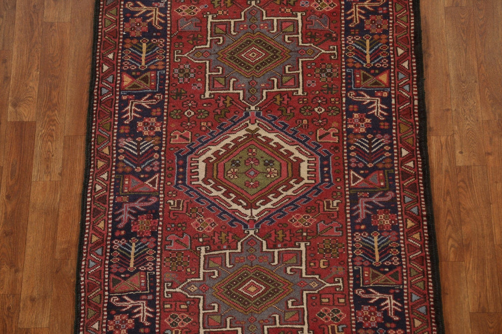 Red Geometric Heriz Persian Runner Rug 3x10