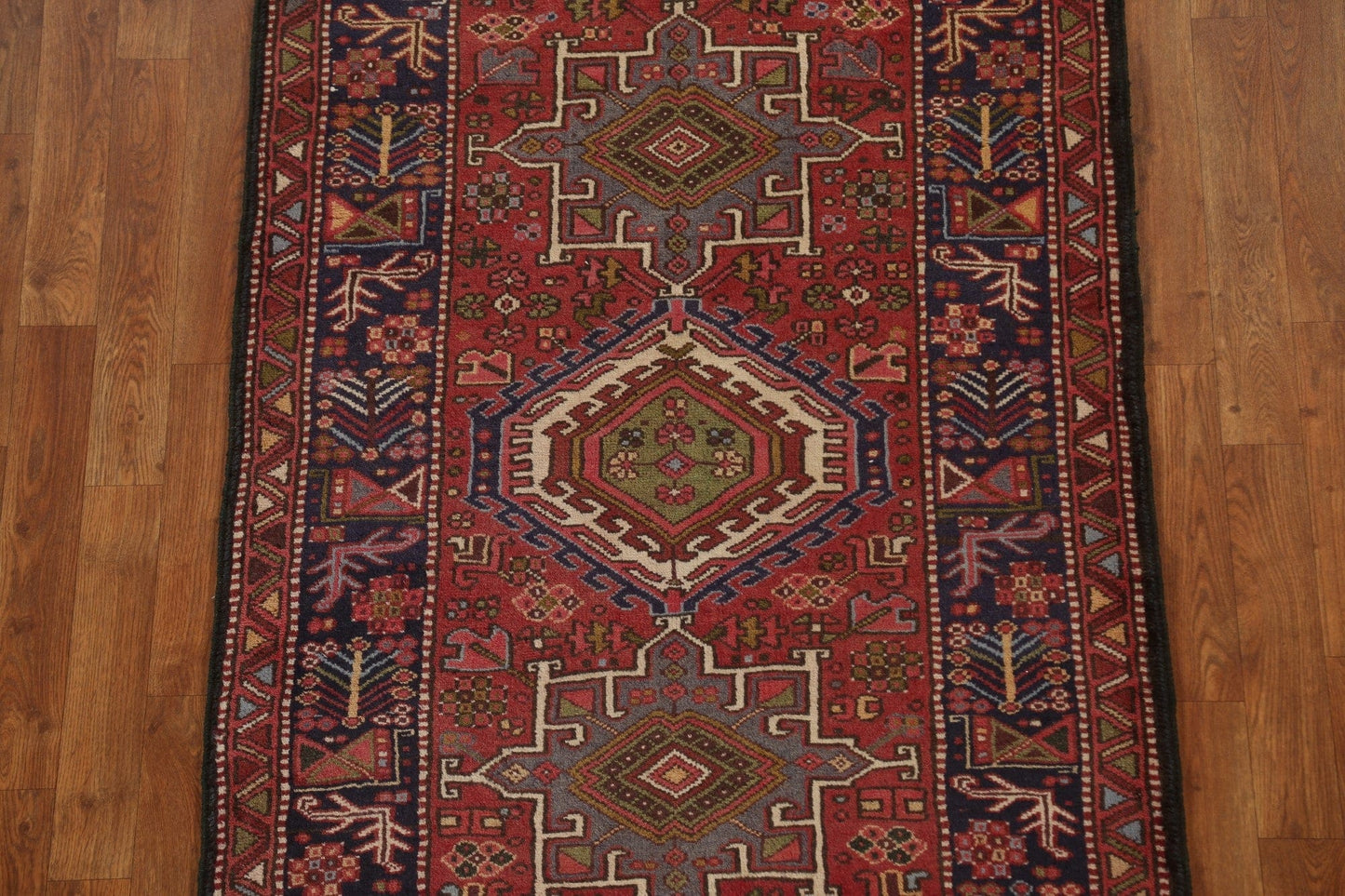 Red Geometric Heriz Persian Runner Rug 3x10