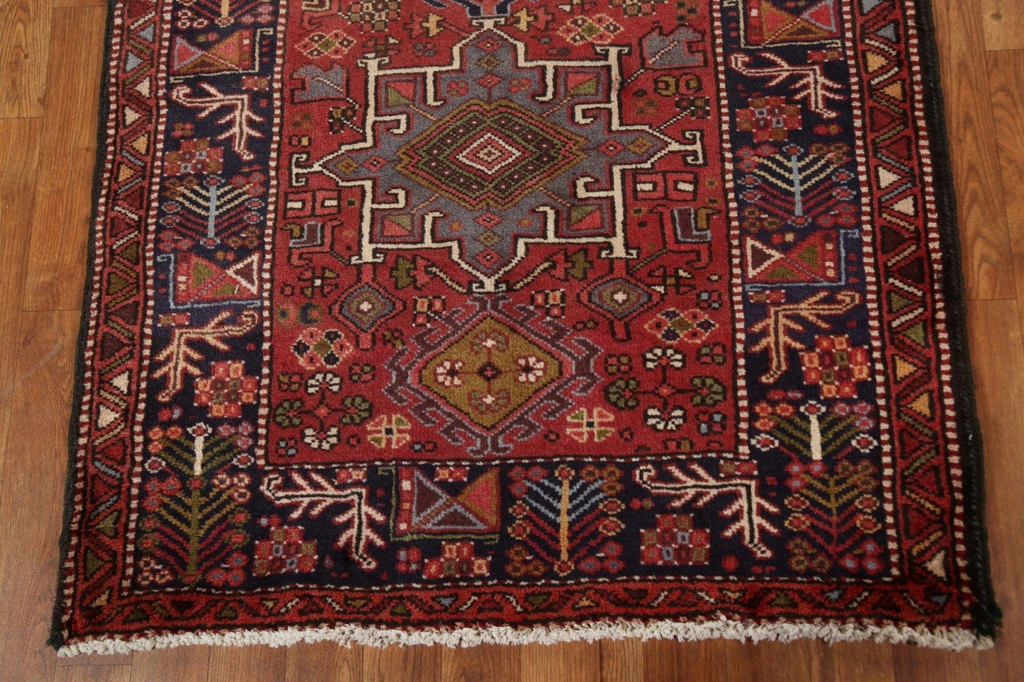 Red Geometric Heriz Persian Runner Rug 3x10