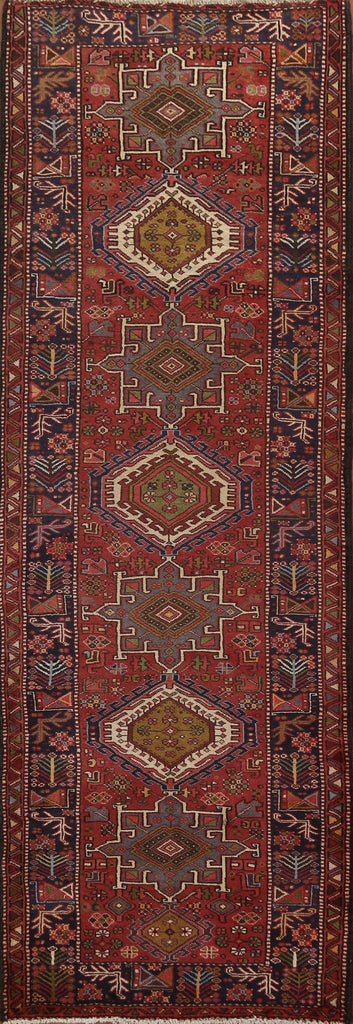 Red Geometric Heriz Persian Runner Rug 3x10