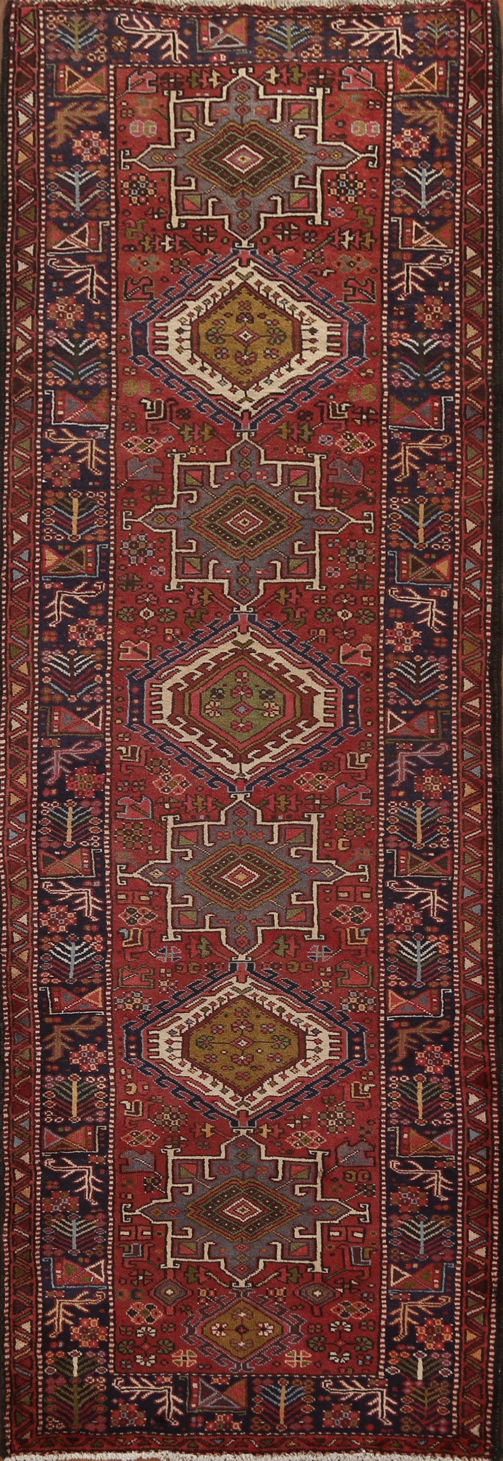 Red Geometric Heriz Persian Runner Rug 3x10