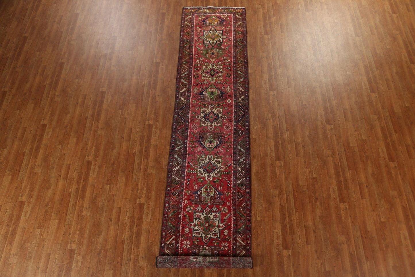 Handmade Wool Heriz Persian Runner Rug 3x14