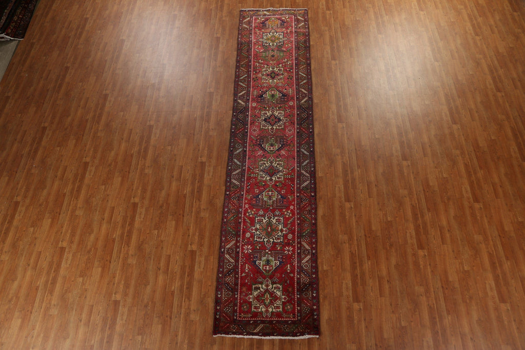 Handmade Wool Heriz Persian Runner Rug 3x14