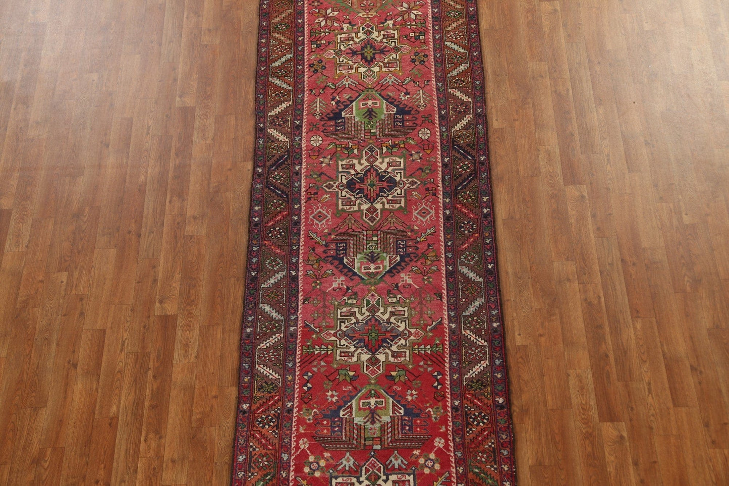 Handmade Wool Heriz Persian Runner Rug 3x14