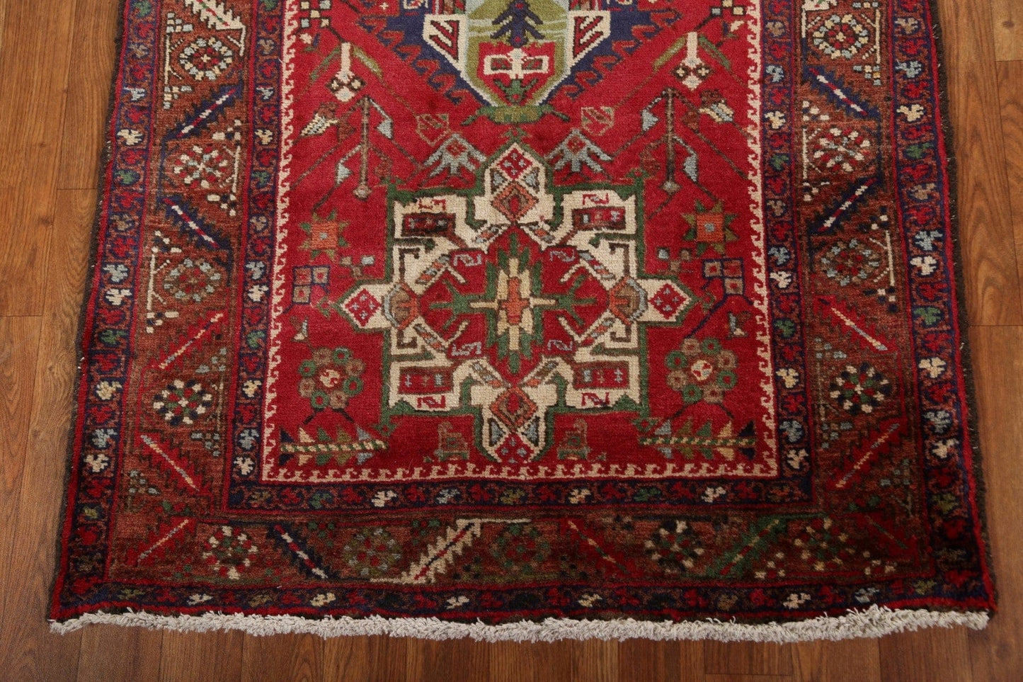 Handmade Wool Heriz Persian Runner Rug 3x14