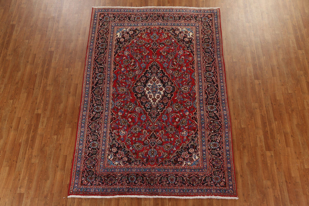 Vintage Wool Floral Kashan Persian Area Rug 6x9