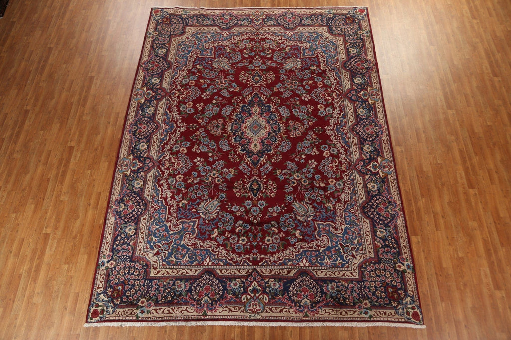 Handmade Floral Red Yazd Persian Area Rug 10x13