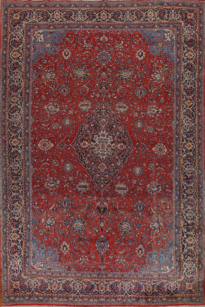 Hand-Knotted Red Sarouk Persian Area Rug 10x14