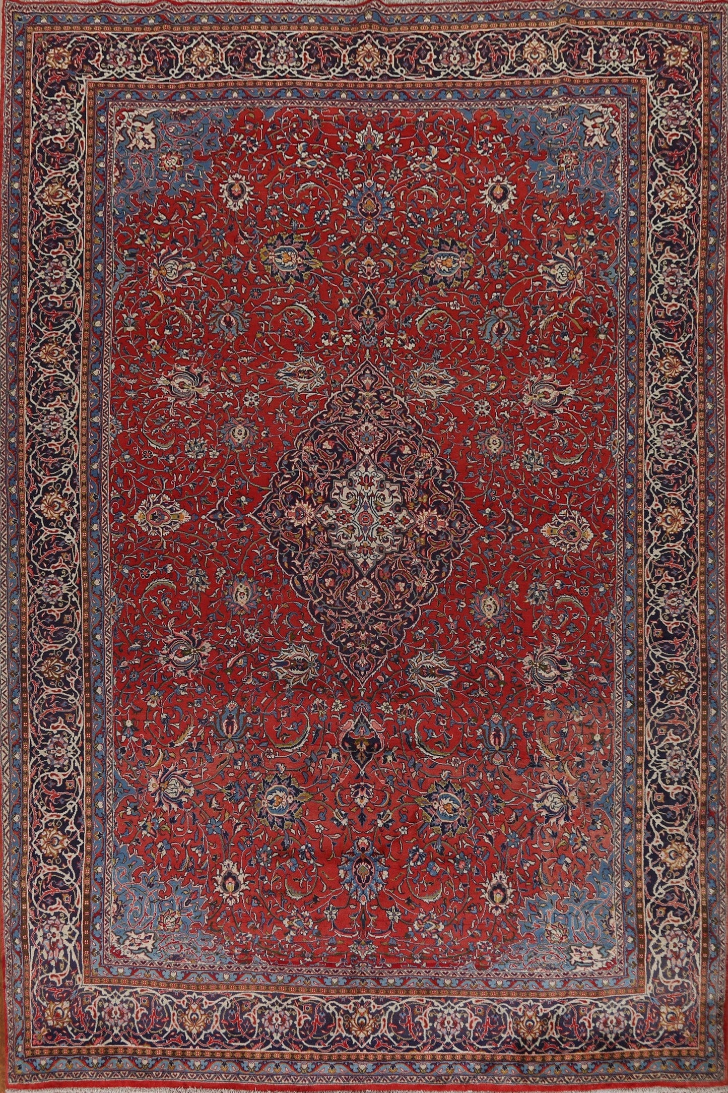 Hand-Knotted Red Sarouk Persian Area Rug 10x14