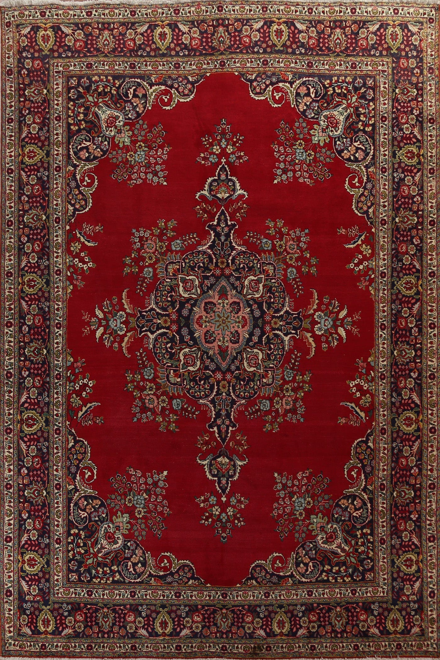 Floral Red Wool Tabriz Persian Area Rug 10x13