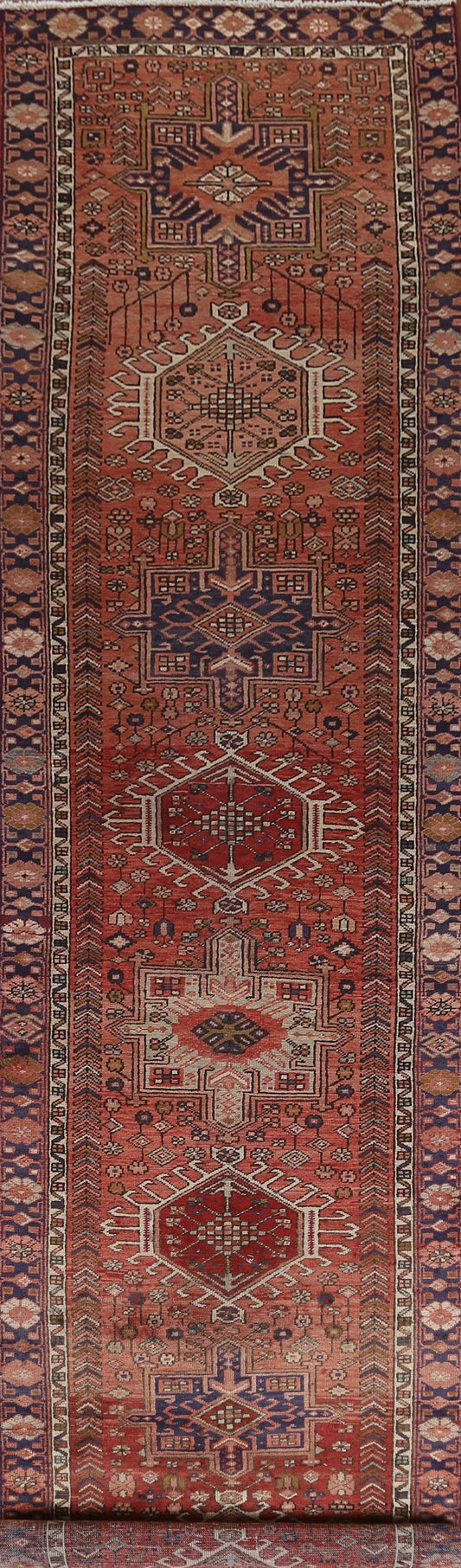 Geometric Wool Heriz Persian Runner Rug 3x14