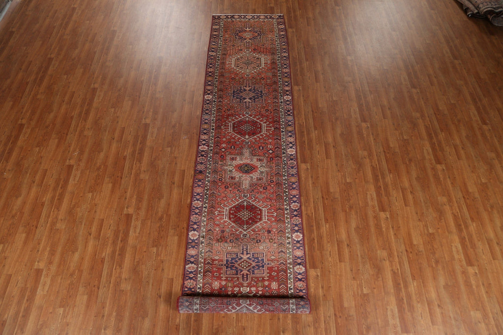 Geometric Wool Heriz Persian Runner Rug 3x14