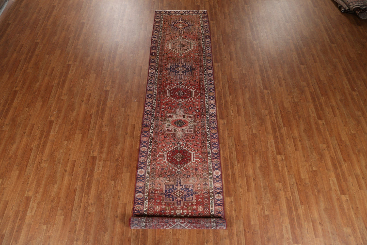 Geometric Wool Heriz Persian Runner Rug 3x14