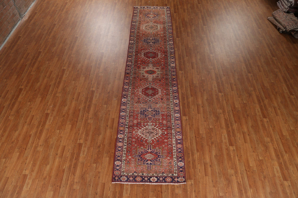 Geometric Wool Heriz Persian Runner Rug 3x14