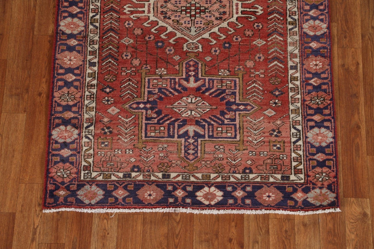 Geometric Wool Heriz Persian Runner Rug 3x14