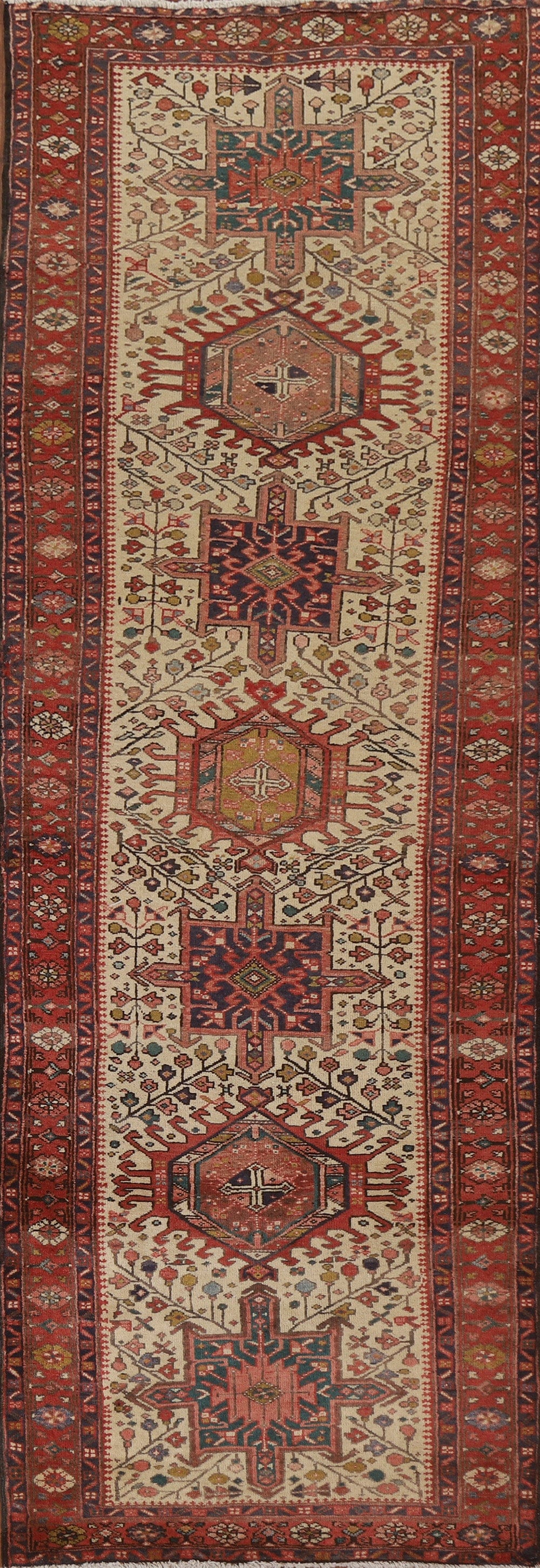 Handmade Heriz Persian Runner Rug 3x11