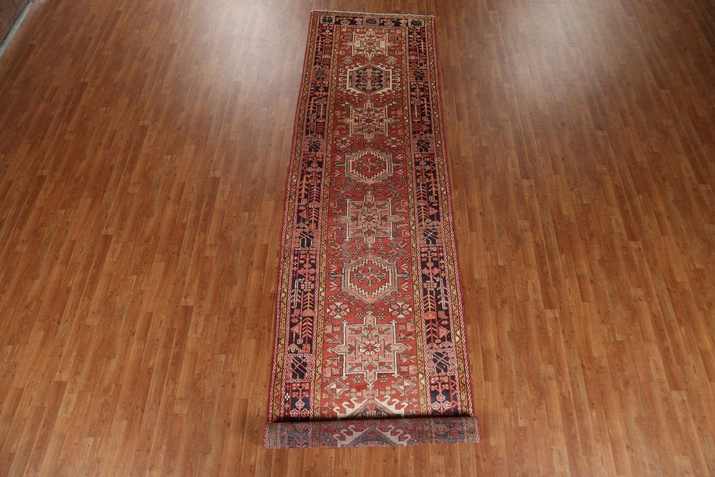 Handmade Heriz Persian Runner Rug 4x15