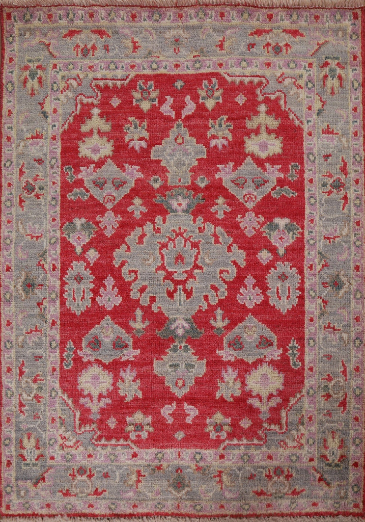 Red Geometric Oushak Oriental Area Rug 3x4