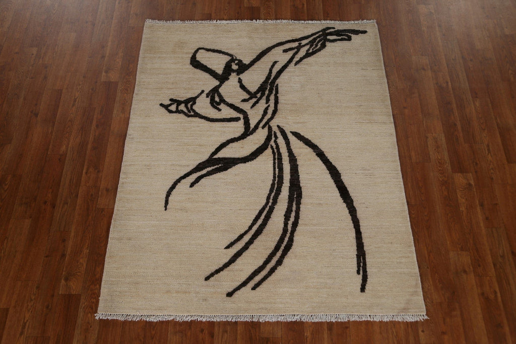 Contemporary Abstract Oriental Area Rug 4x5