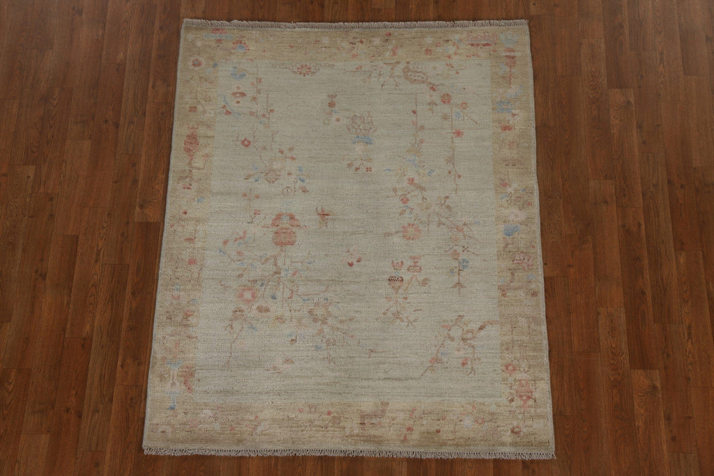 Muted Art Deco Oriental Area Rug Wool 4x5