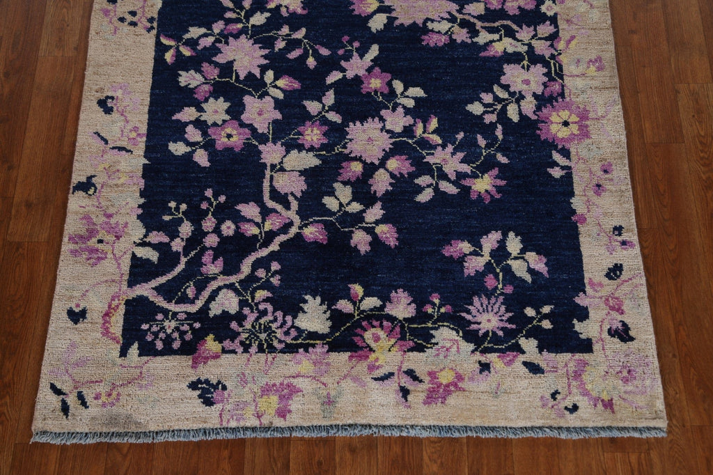 Navy Blue Floral Art Deco Oriental Area Rug 4x5