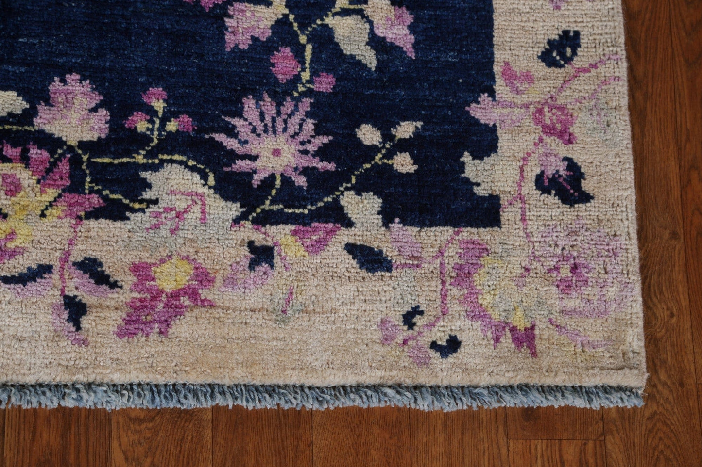 Navy Blue Floral Art Deco Oriental Area Rug 4x5