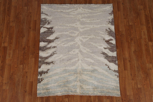 Muted Abstract Oriental Wool Rug 4x5