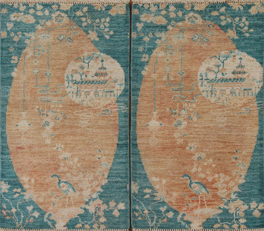 Vegetable Dye Set of 2 Art Deco Oriental Rugs 2x4