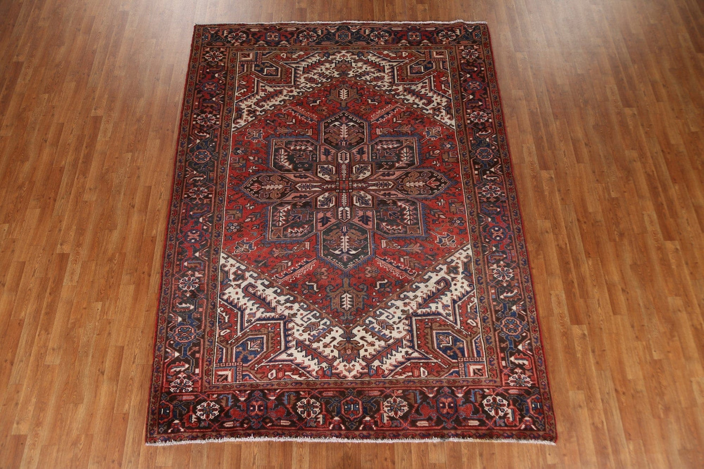 Geometric Red Heriz Persian Area Rug 7x9