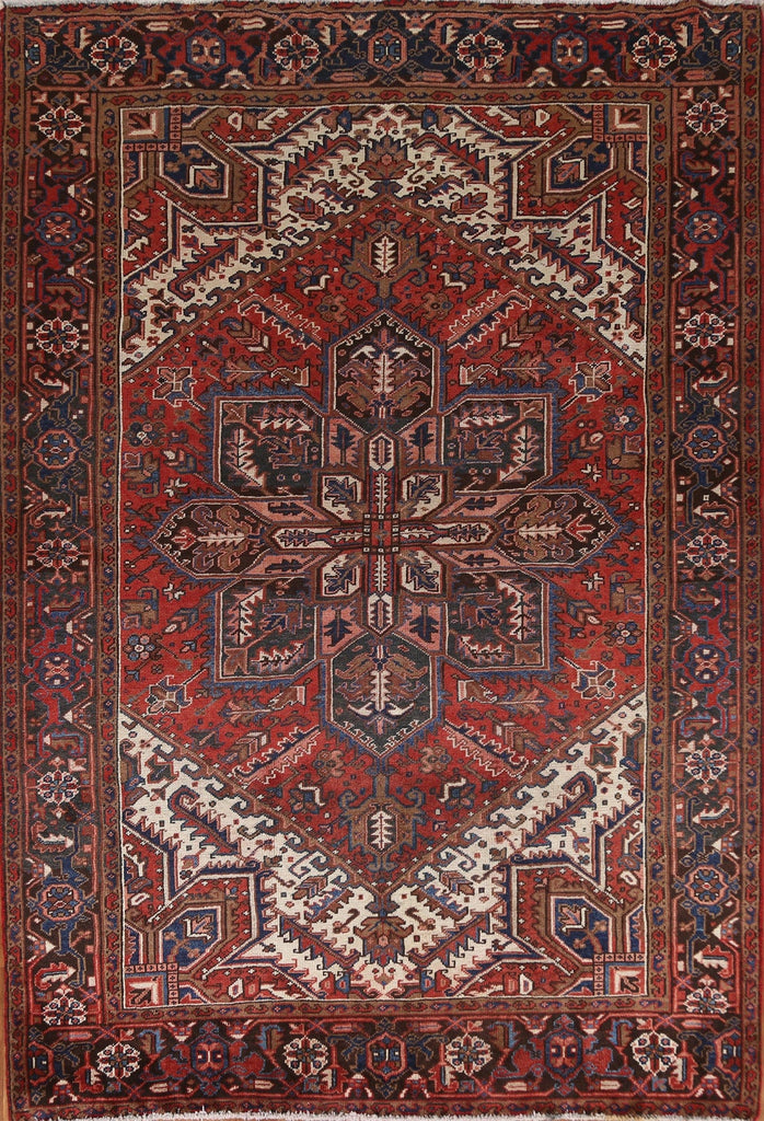 Geometric Red Heriz Persian Area Rug 7x9