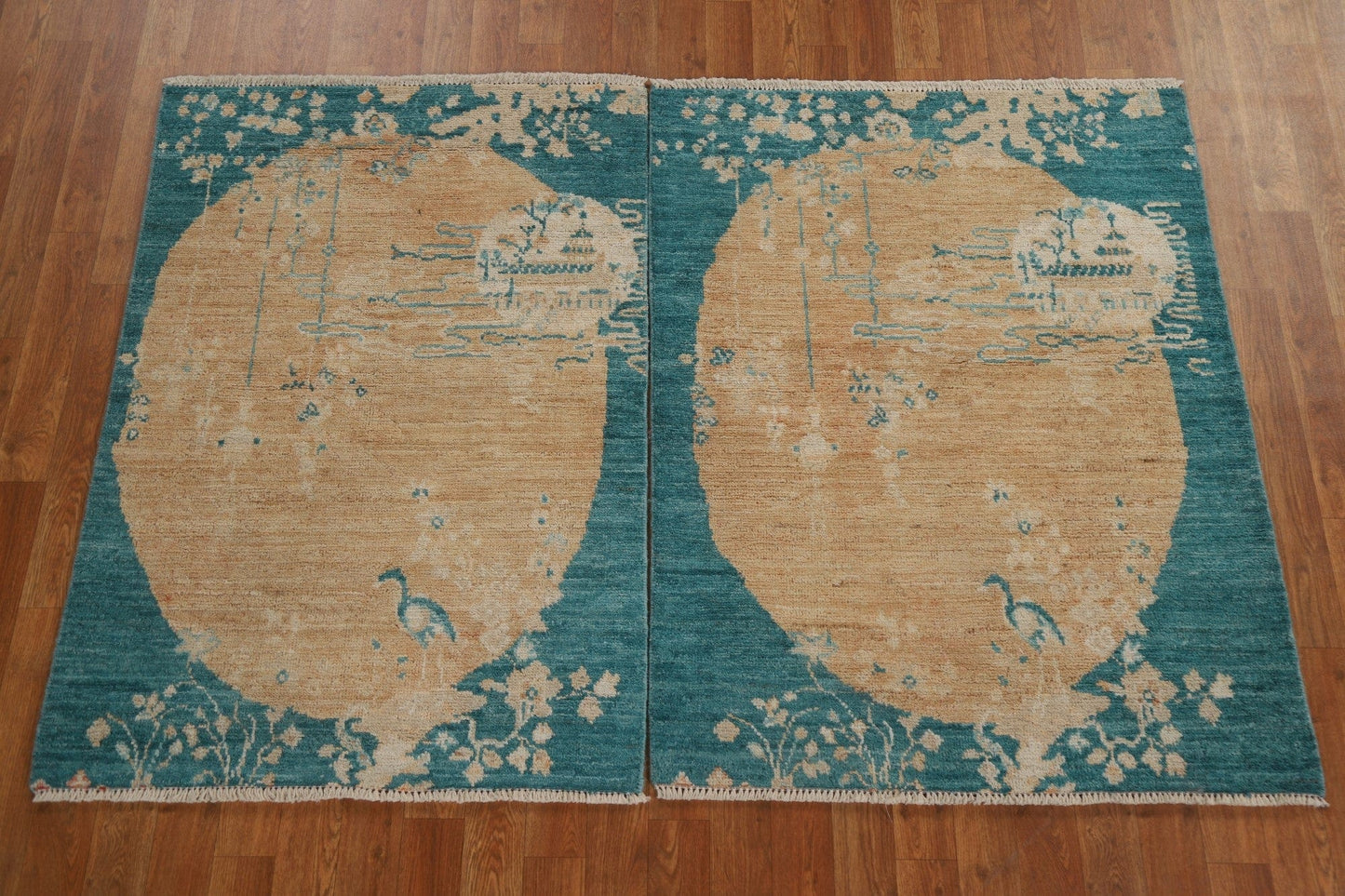Set of 2 Vegetable Dye Art Deco Oriental Rugs 3x4